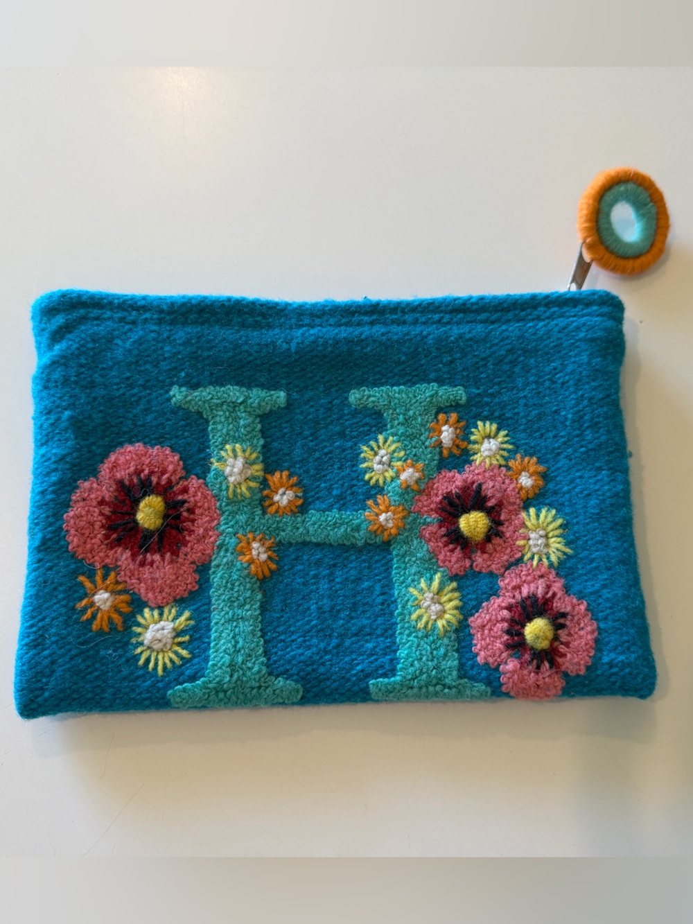 NWOT JENNY KRAUSE EMBROIDERED ARTISAN WOOL BAG - LETTER H 6 x 8 inches